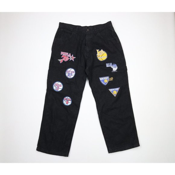 NOS Vintage Streetwear Mens 36x30 NBA Basketball Team Logo Baggy Wide Leg Jeans